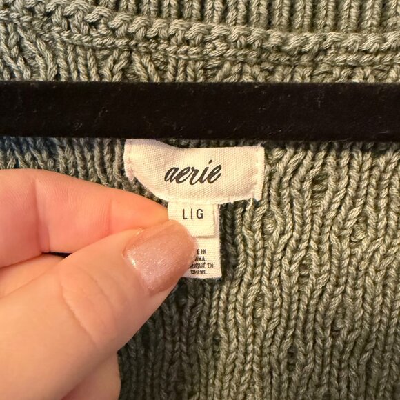 NWOT Aerie Olive Green Cable Knit V-Neck Sweater | 100% Cotton | Size Large - Picture 4 of 6
